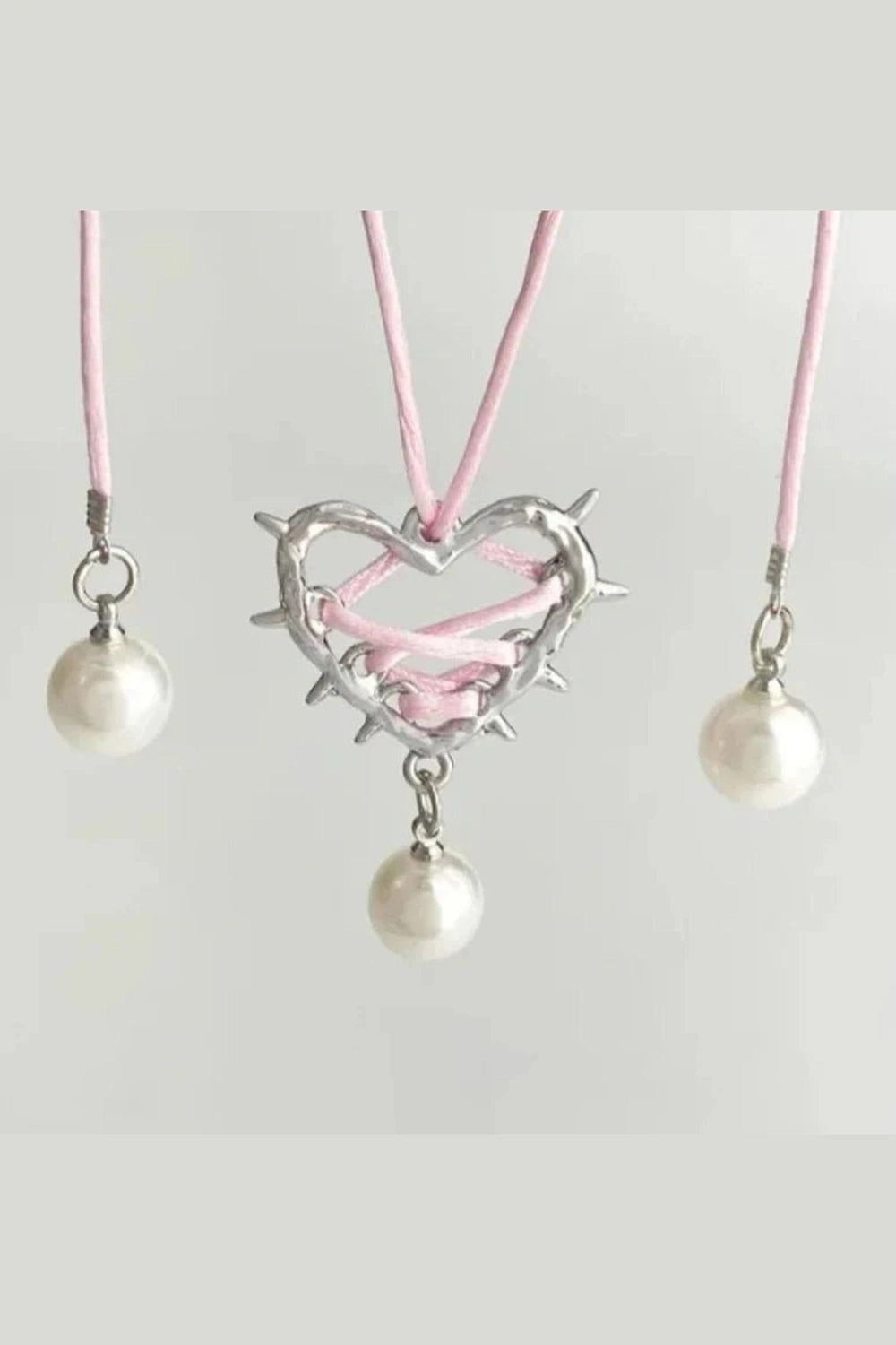 Y2k Pink Bow Metal Heart Necklace