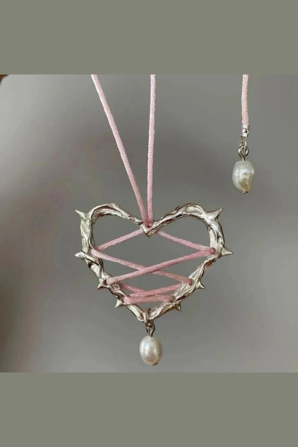 Y2k Pink Bow Metal Heart Necklace