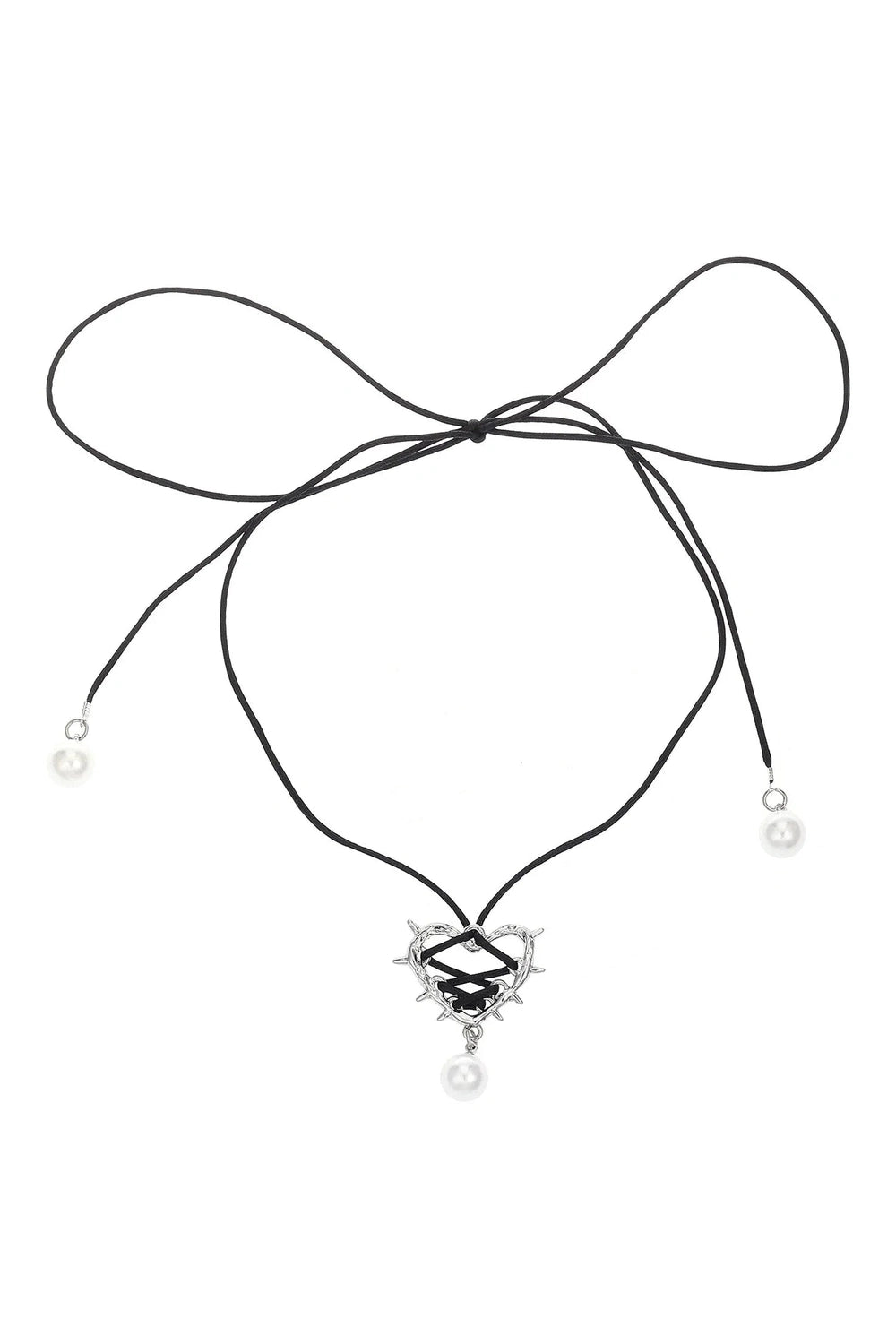 Y2k Pink Bow Metal Heart Necklace