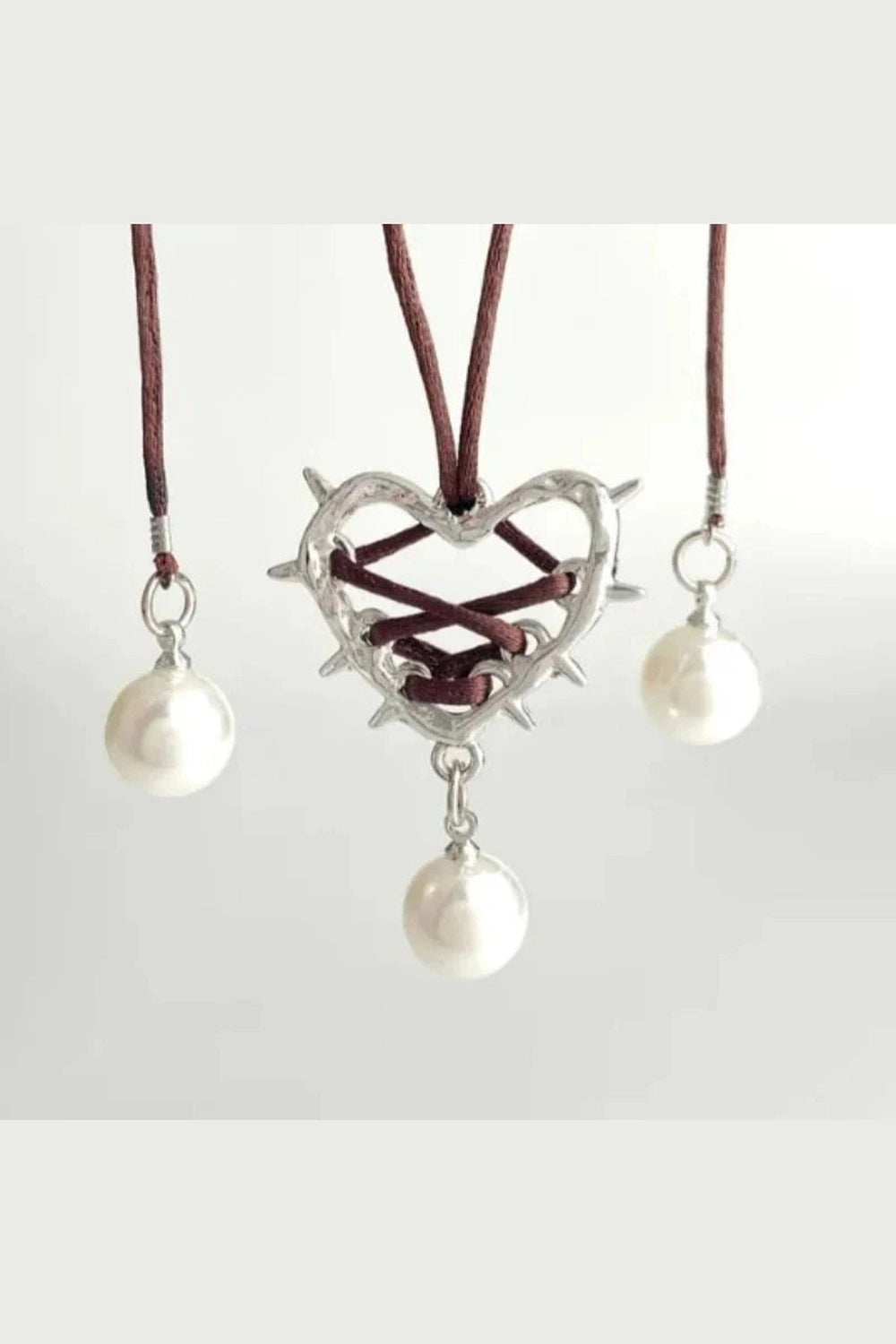 Y2k Pink Bow Metal Heart Necklace