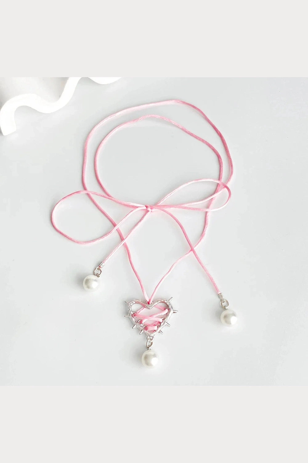 Y2k Pink Bow Metal Heart Necklace
