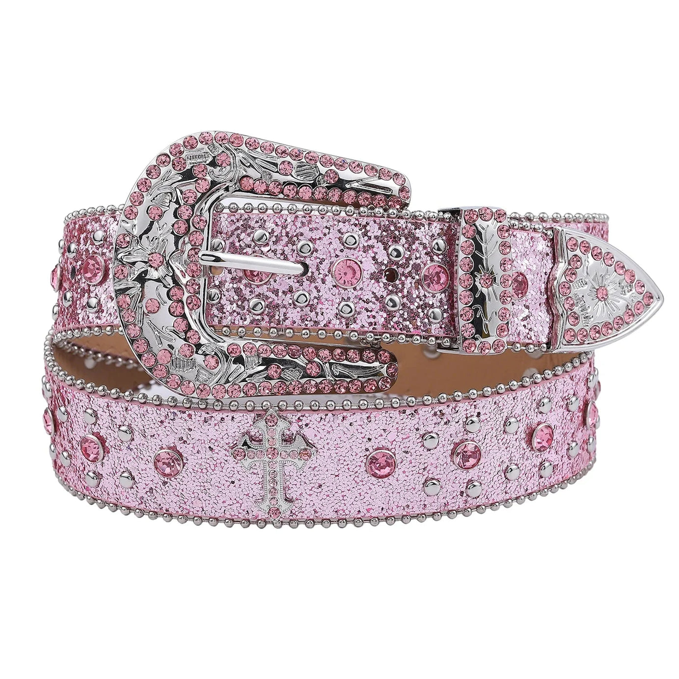 Pink Cross-Rivet Rhinestone Belt -