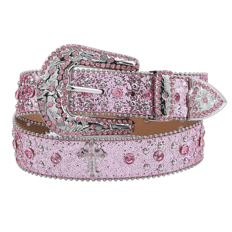 Y2k Pink Cross-Rivet Rhinestone Belt