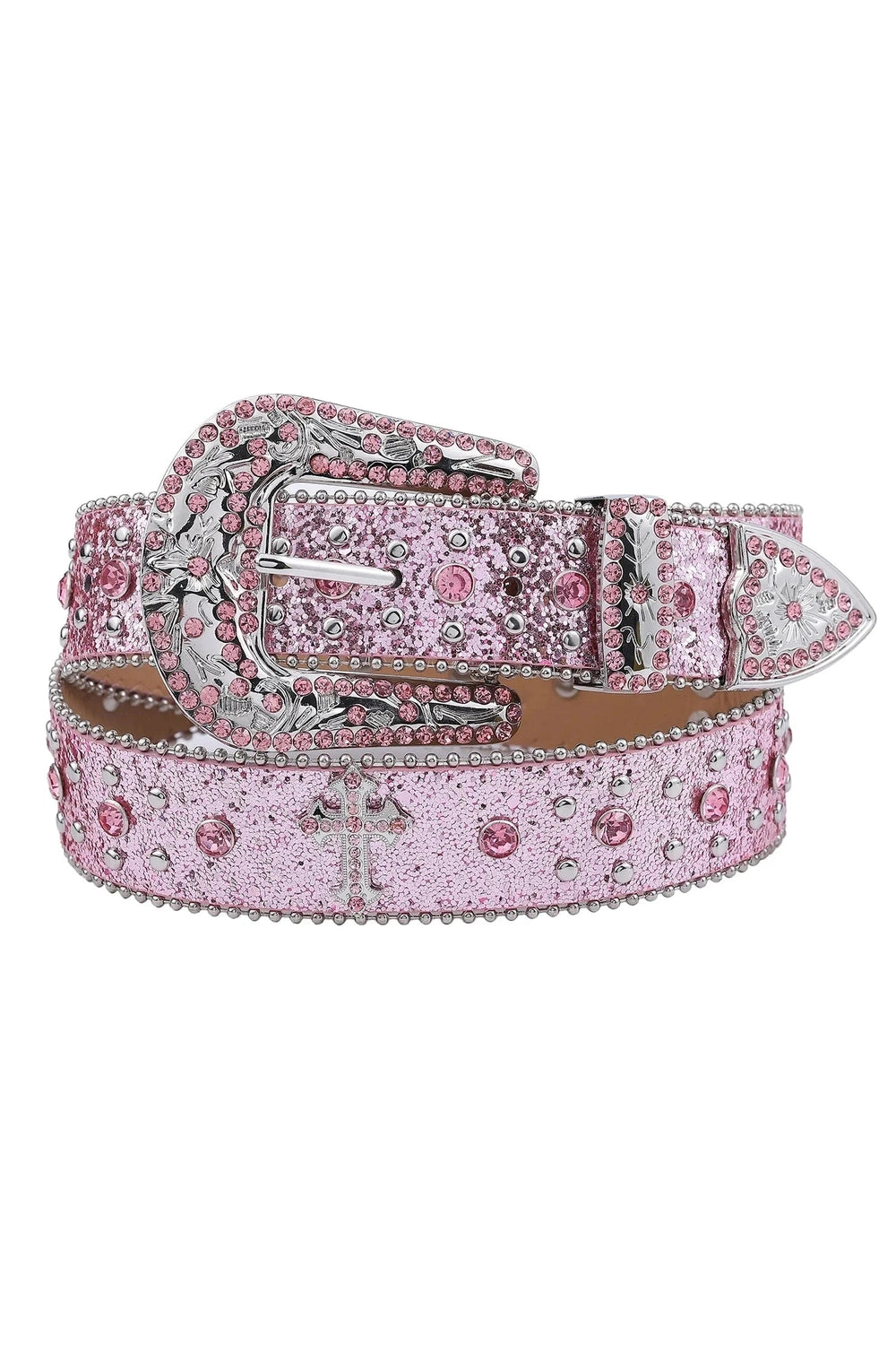 Y2k Pink Cross-Rivet Rhinestone Belt