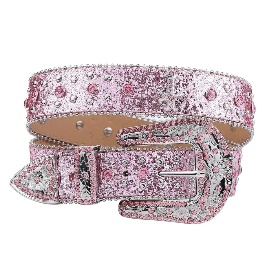 Y2k Pink Cross-Rivet Rhinestone Belt
