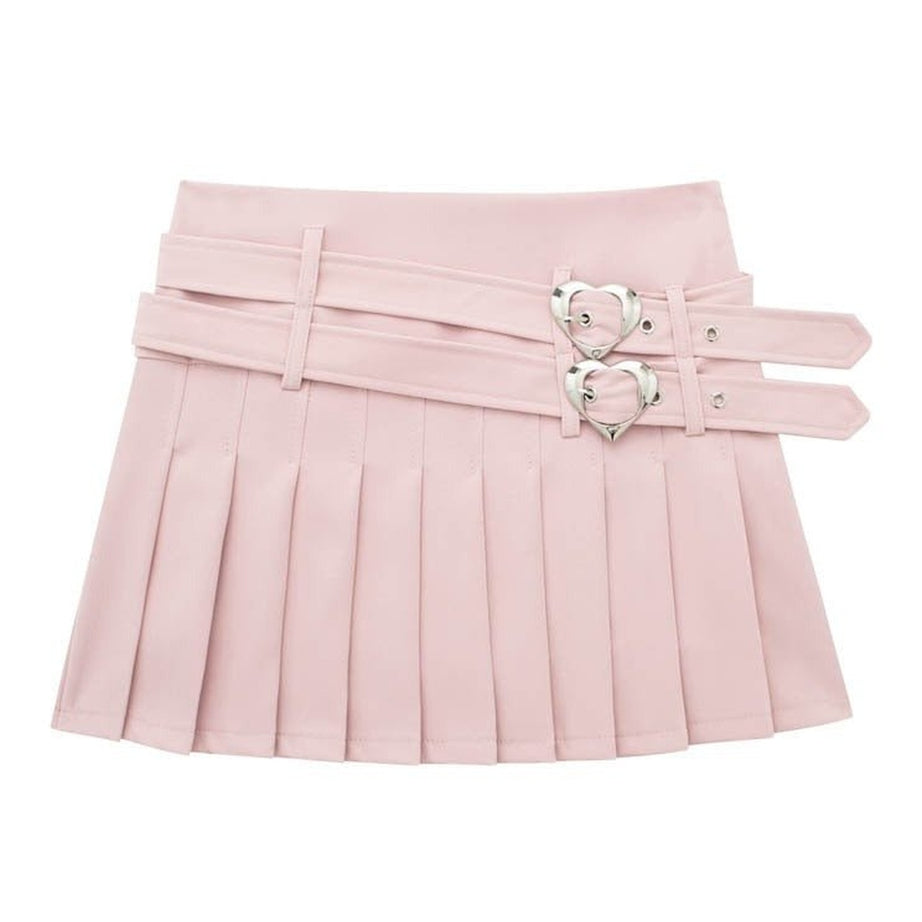 Y2k Pink Double Belt Pleated Skirt