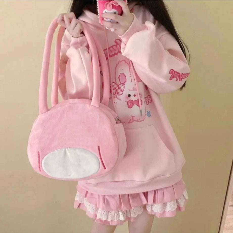 Y2k Pink Hoodie Rabbit Print