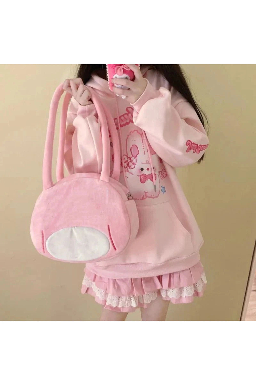 Y2k Pink Hoodie Rabbit Print