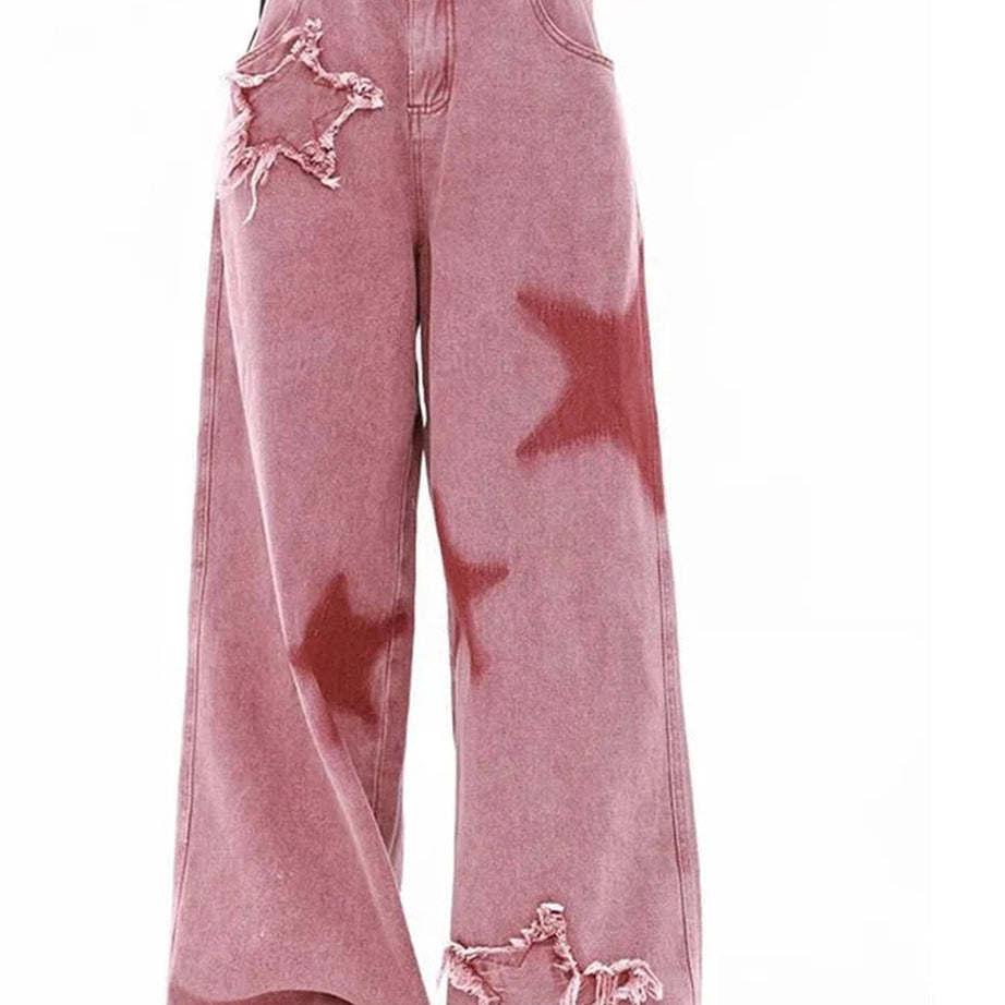 Y2k Pink Jeans High-waisted Wide Leg Pants