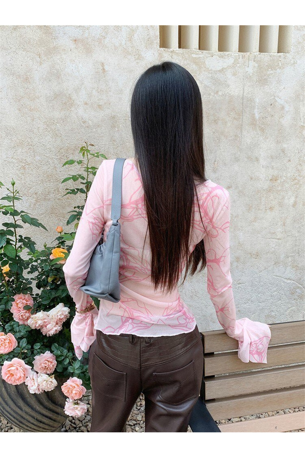 Y2k Pink Mesh Long Sleeve T-shirt