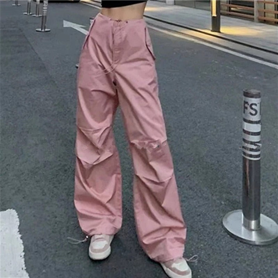 Y2k Pink Parachute Joggers Pants