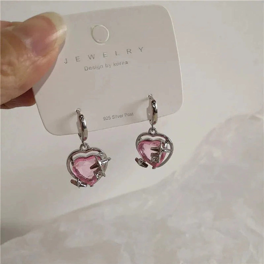 Y2k Pink Peach Heart Drop Earrings