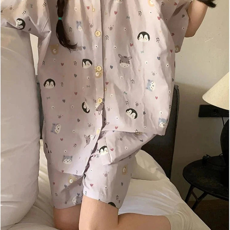 Y2k Pink Penguin Cotton Pajamas