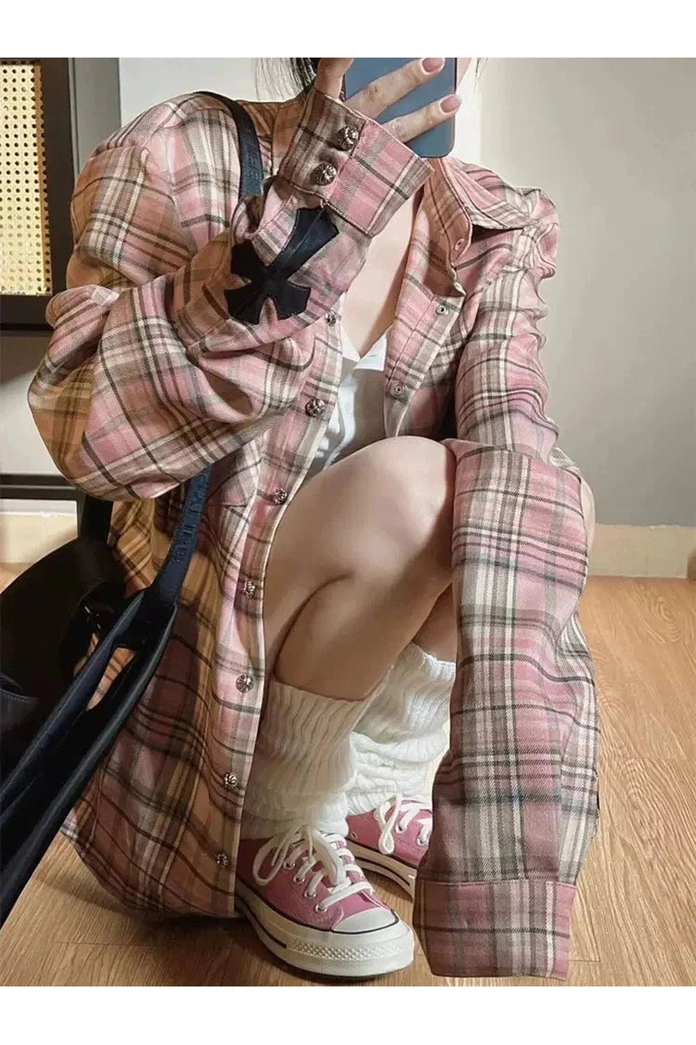 Y2k Pink Plaid Button Up Shirt