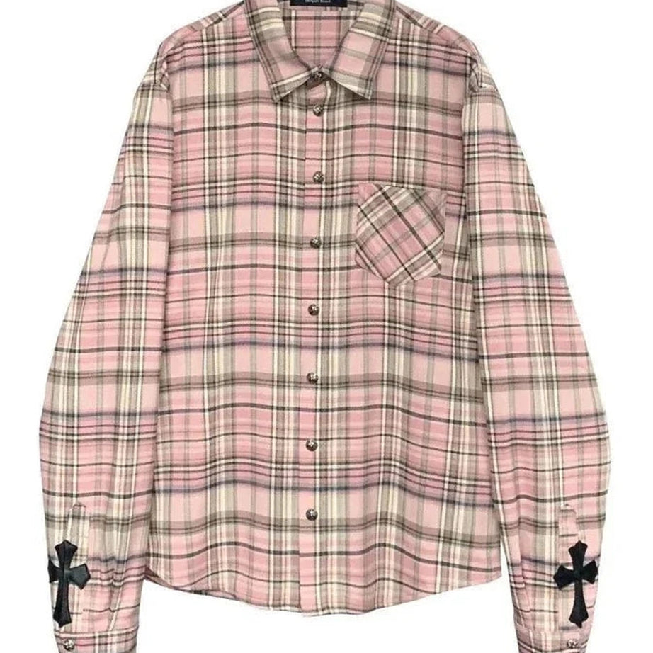 Y2k Pink Plaid Button Up Shirt