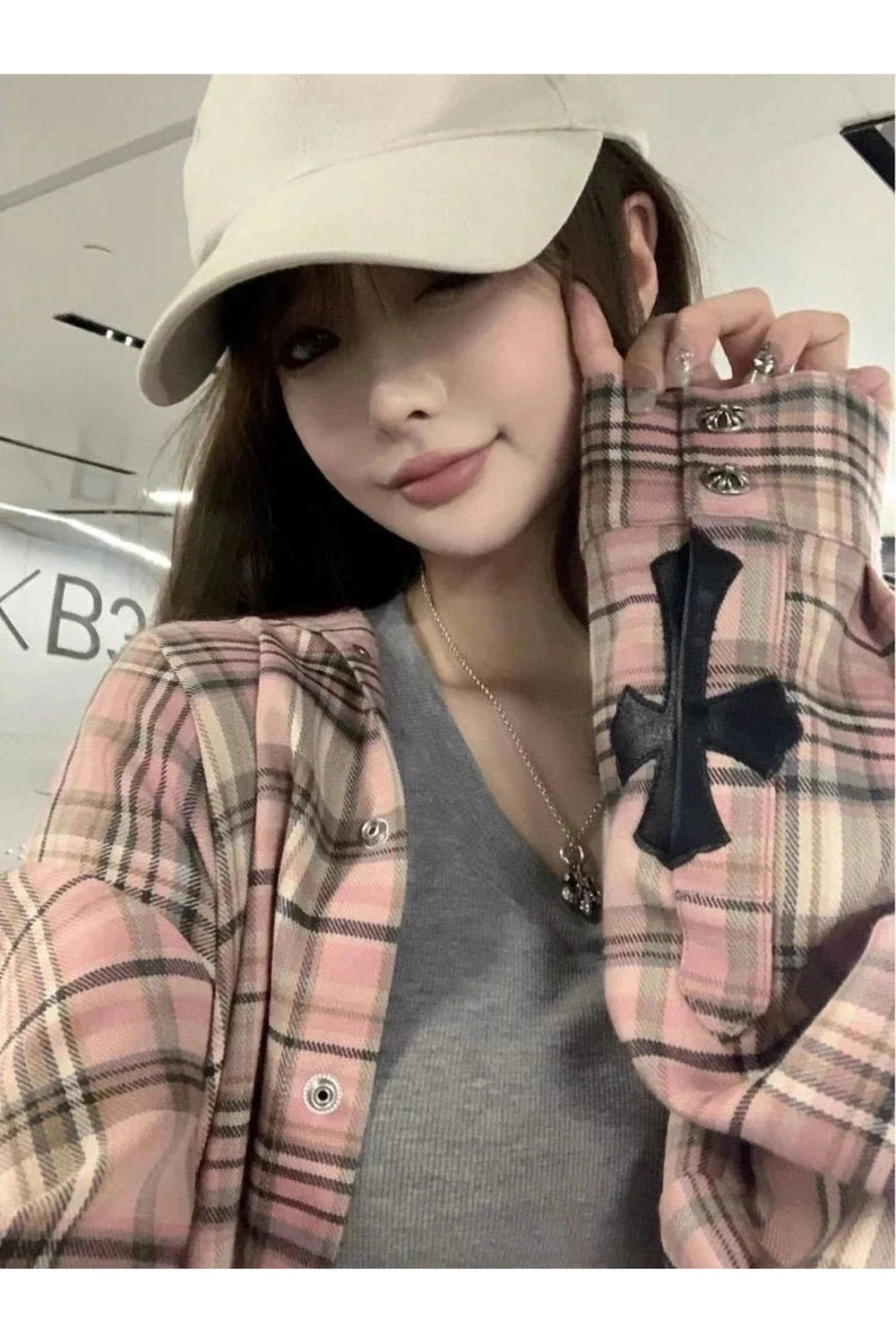 Y2k Pink Plaid Button Up Shirt