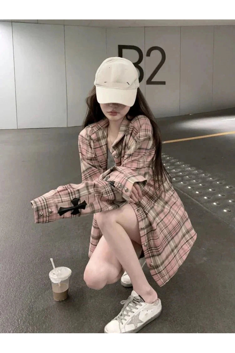 Y2k Pink Plaid Button Up Shirt