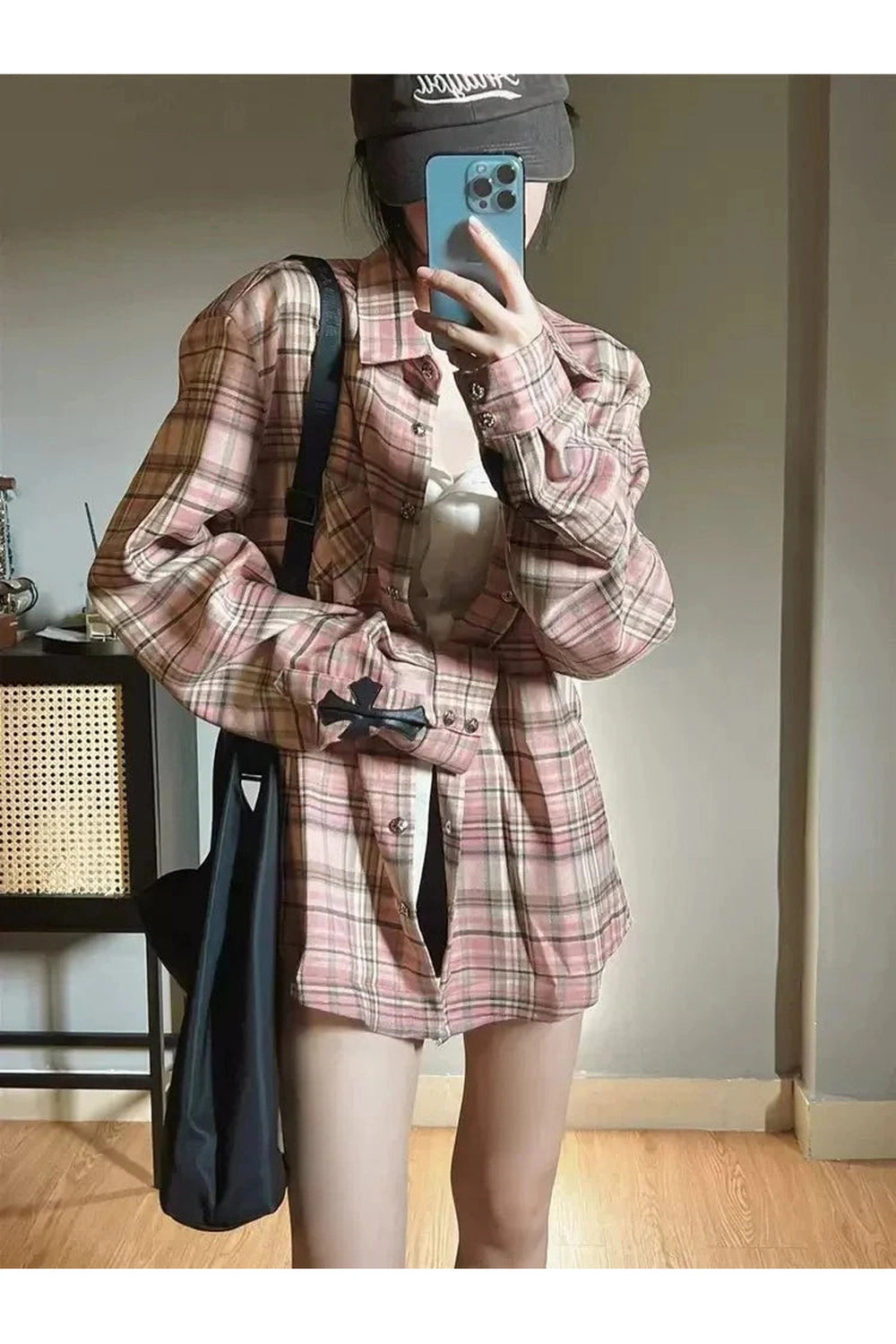 Y2k Pink Plaid Button Up Shirt