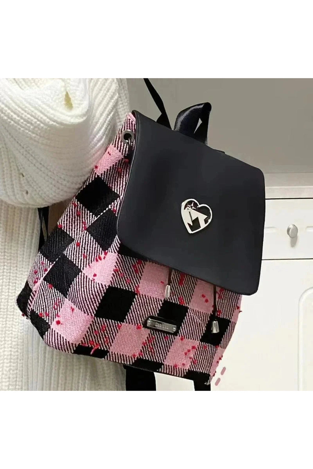 Y2k Pink Plaid Heart Backpack