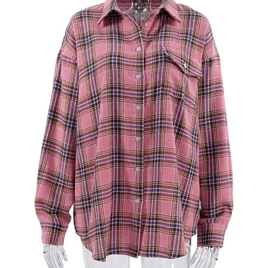 Y2k Pink Plaid Loose Shirt