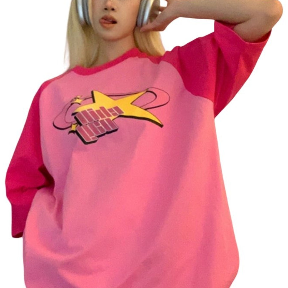 Y2k Pink Star Oversized Summer T-Shirt