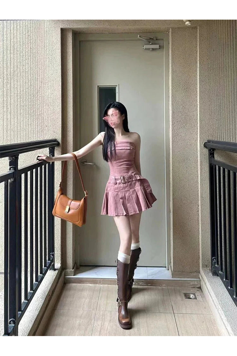 Y2k Pink Strapless Denim Dress