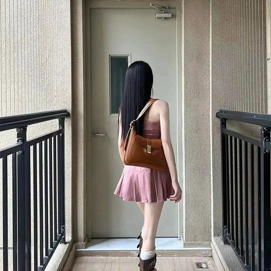 Y2k Pink Strapless Denim Dress