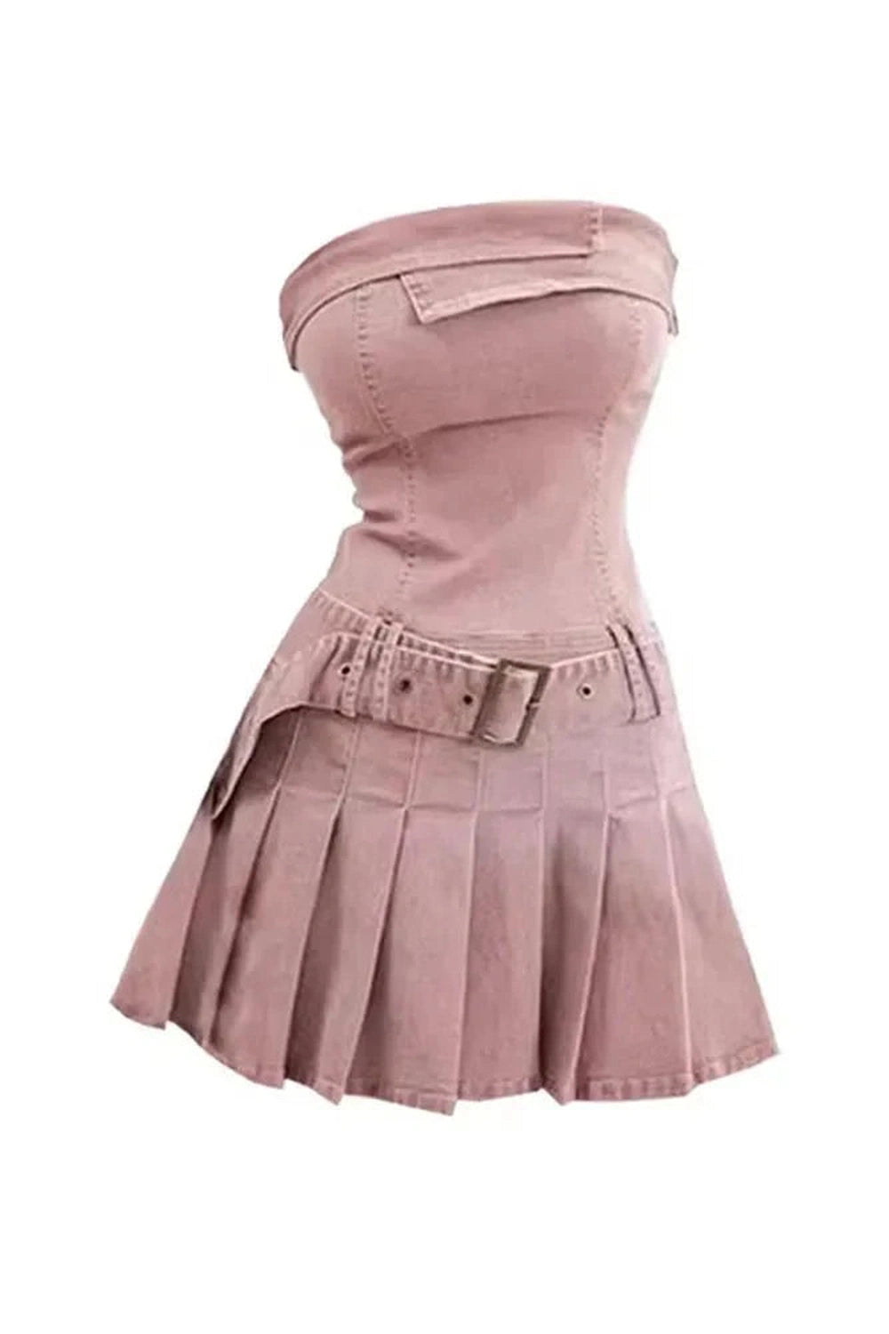 Y2k Pink Strapless Denim Dress