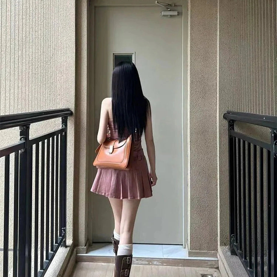 Y2k Pink Strapless Denim Dress