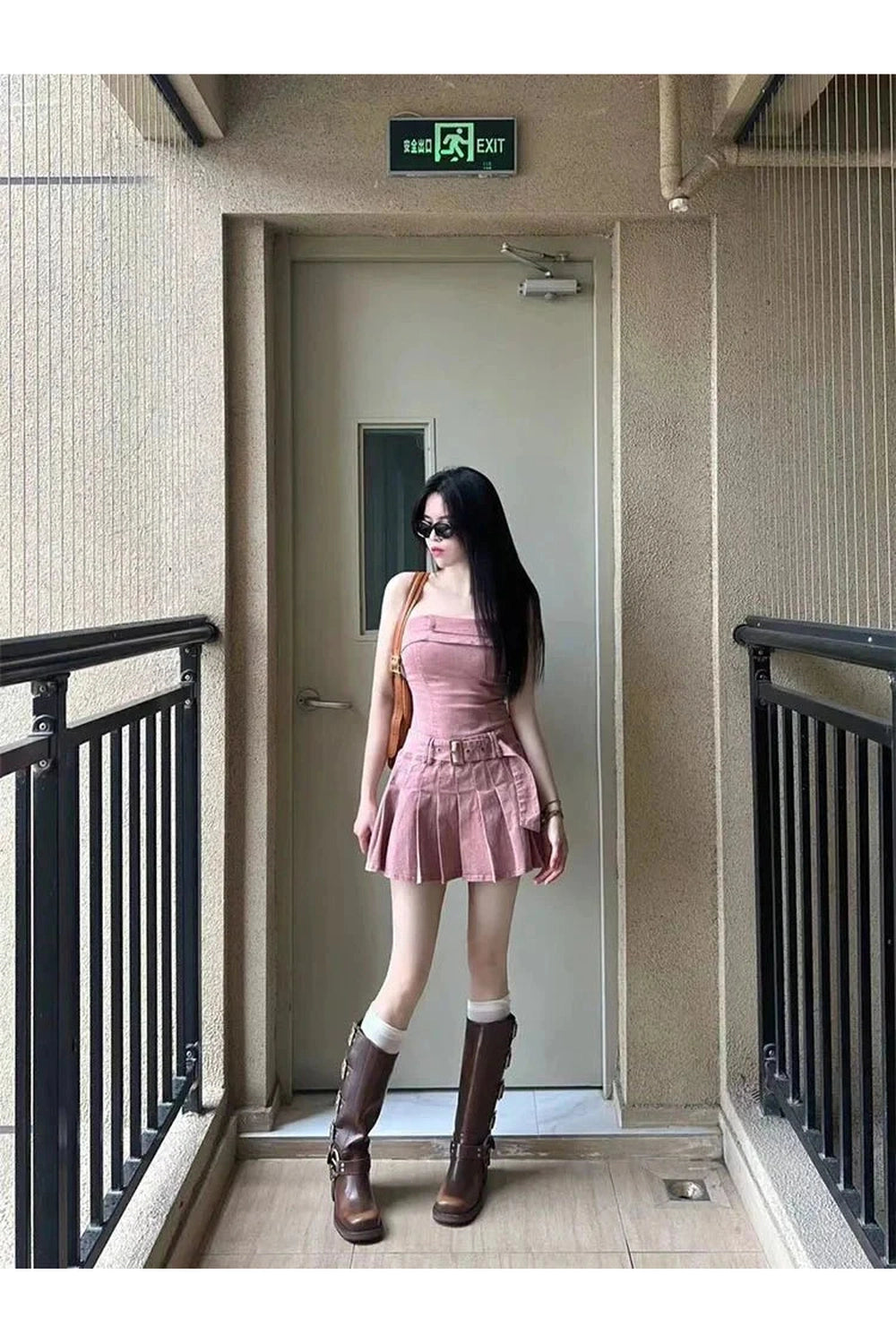 Y2k Pink Strapless Denim Dress