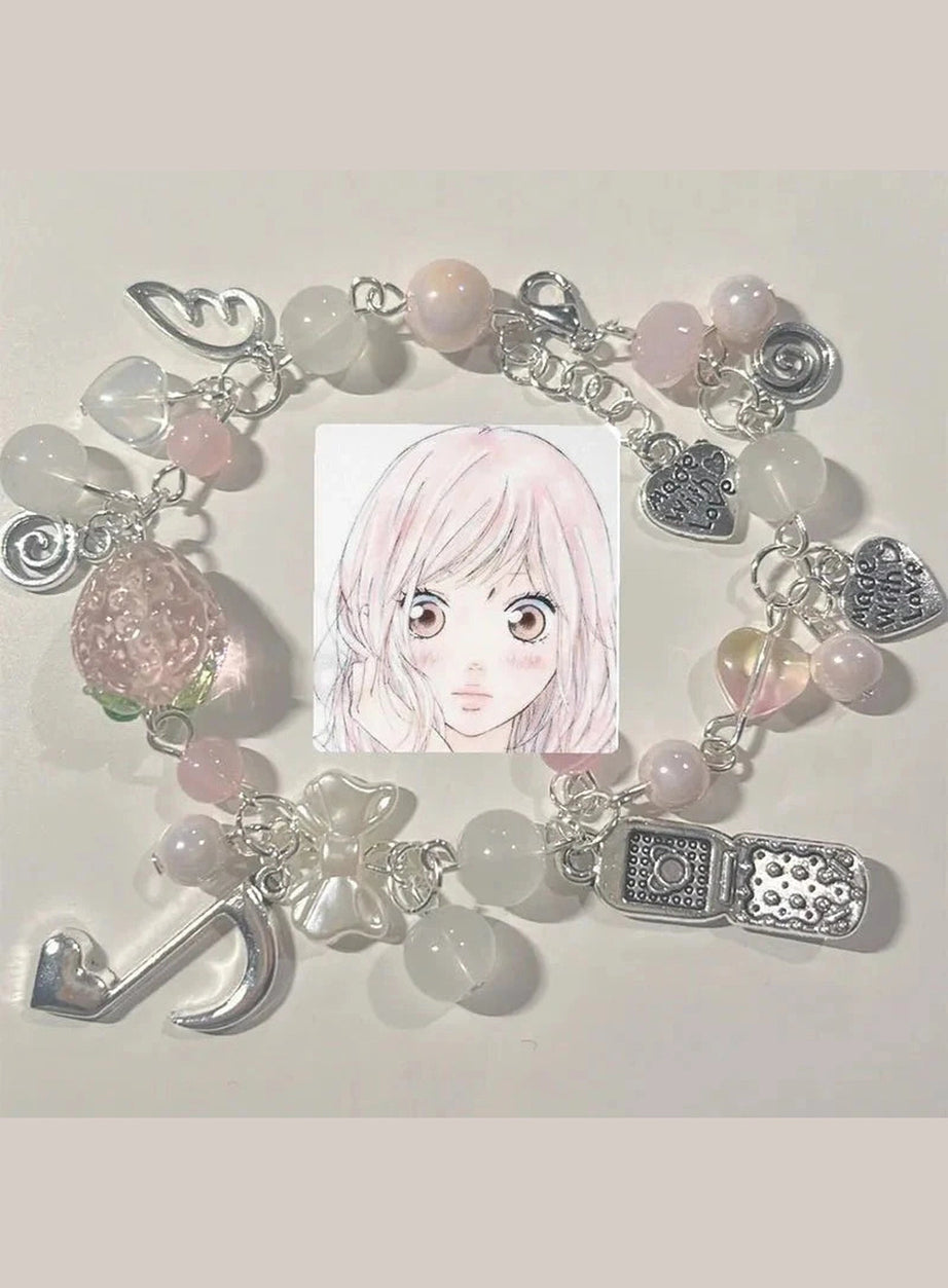 Y2k Pink Strawberry Note Charm Bracelet