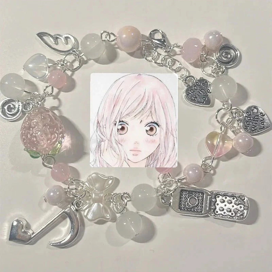 Y2k Pink Strawberry Note Charm Bracelet