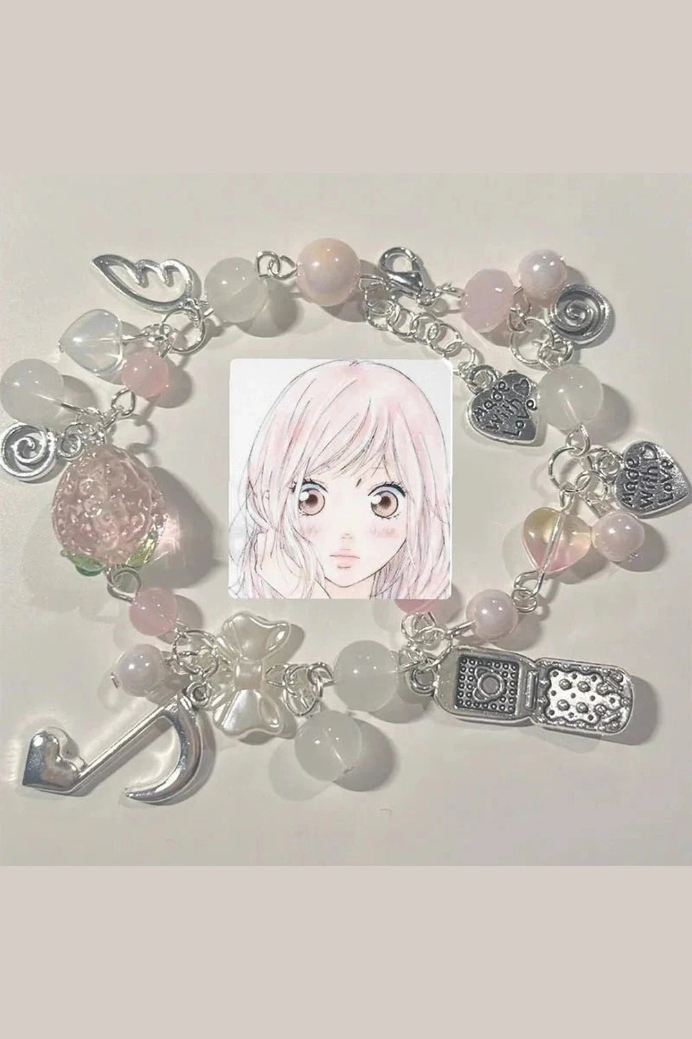 Y2k Pink Strawberry Note Charm Bracelet