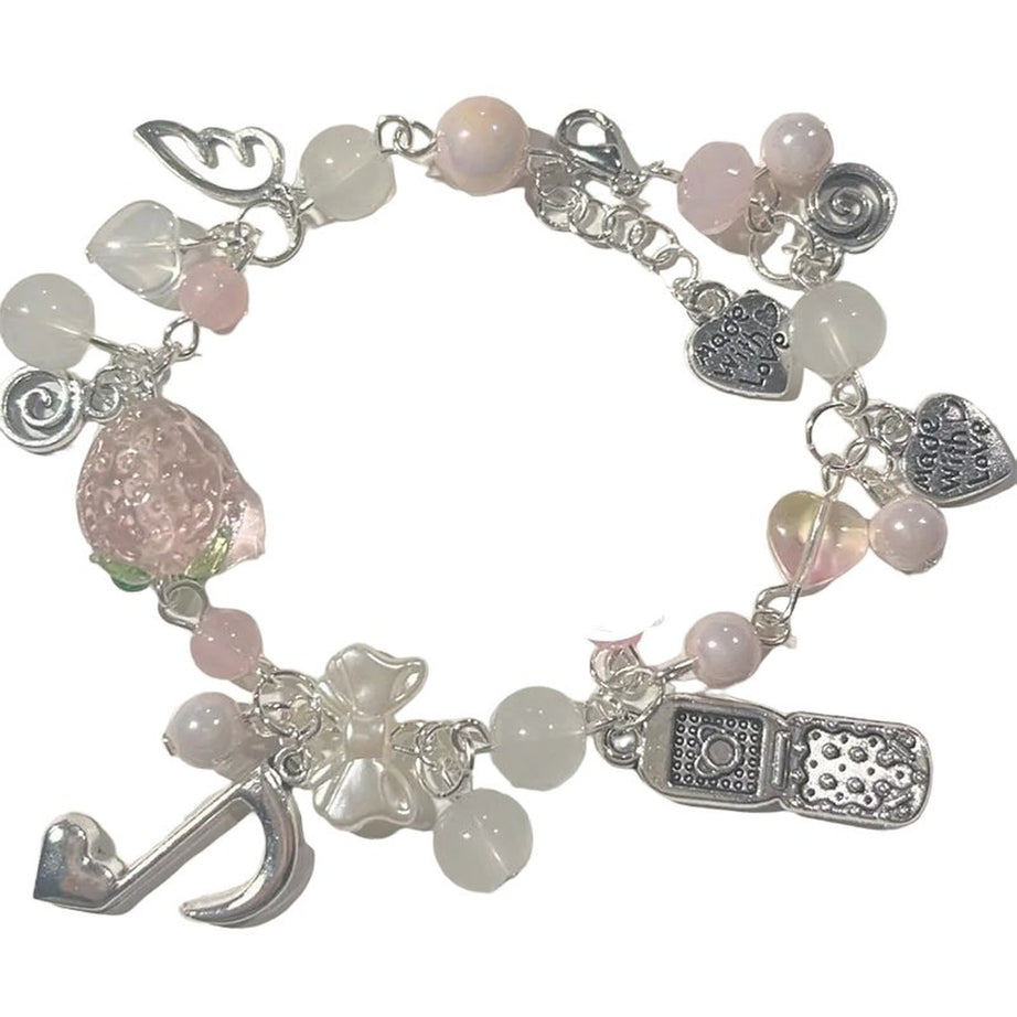 Y2k Pink Strawberry Note Charm Bracelet