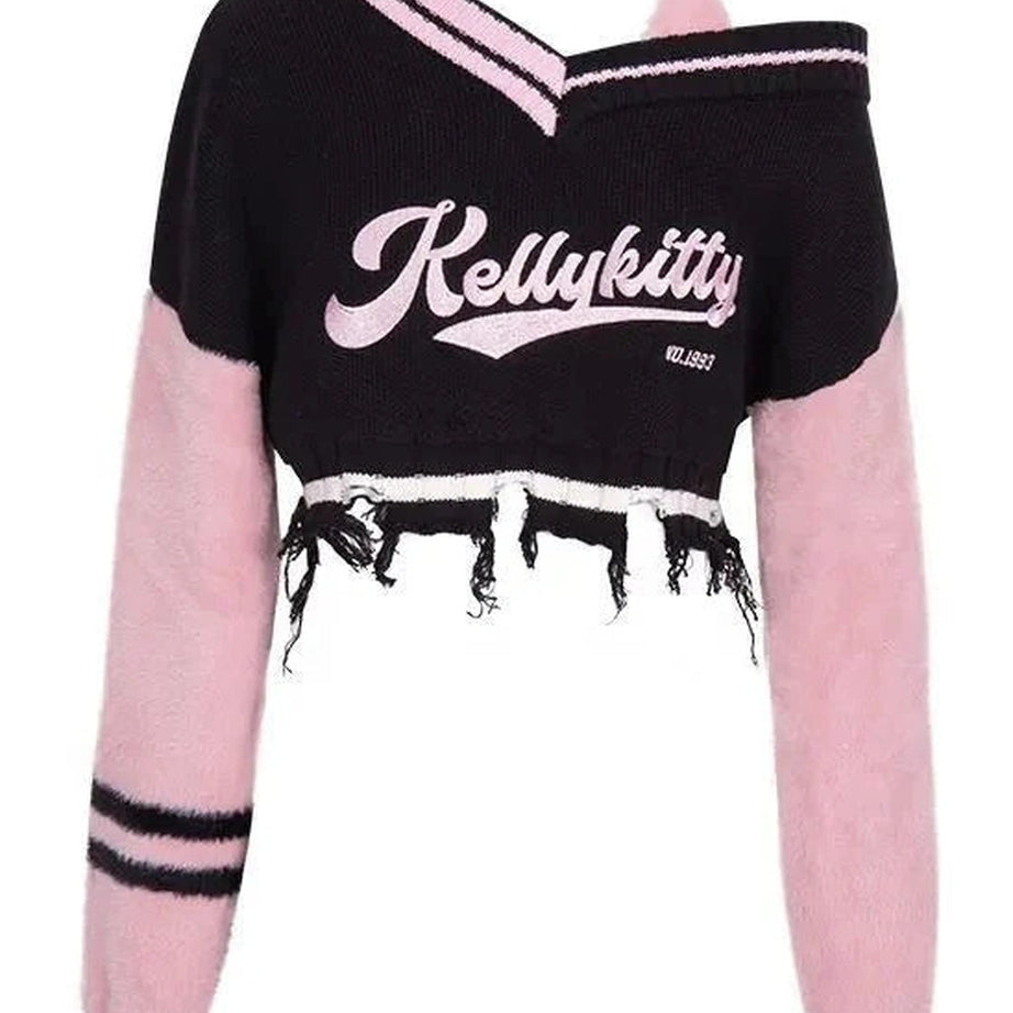 Y2k Pink Striped V-neck Sweater