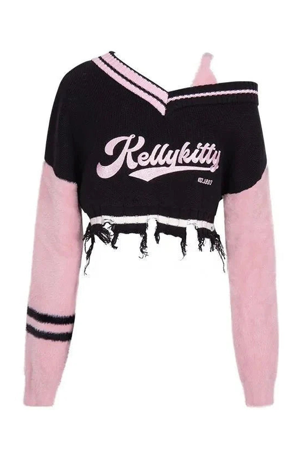 Y2k Pink Striped V-neck Sweater