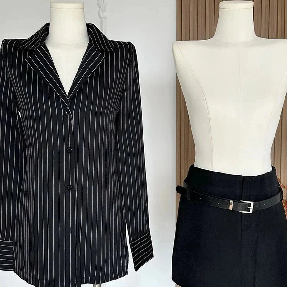 Y2k Pinstripe Power Blazer and Skirt Set