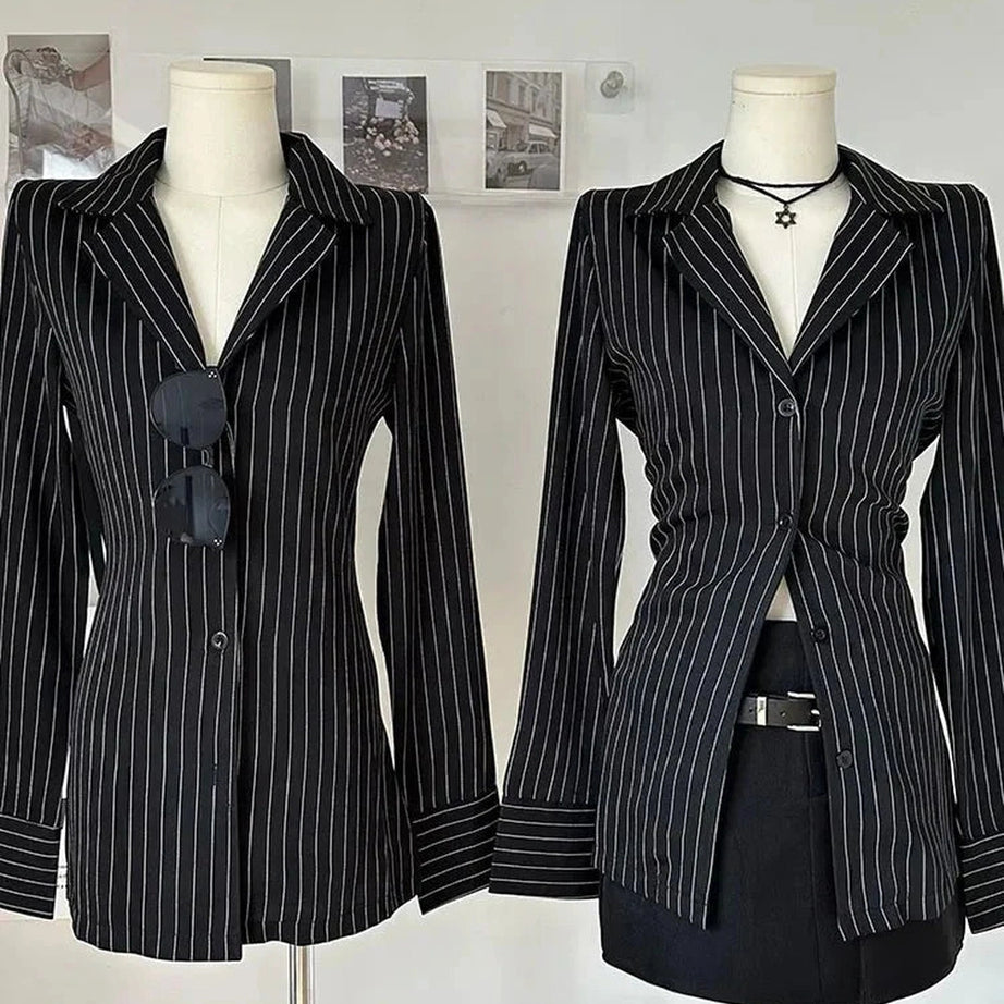 Y2k Pinstripe Power Blazer and Skirt Set