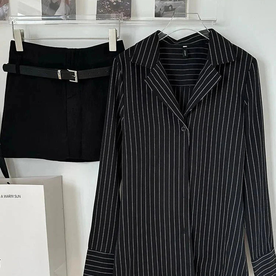 Y2k Pinstripe Power Blazer and Skirt Set