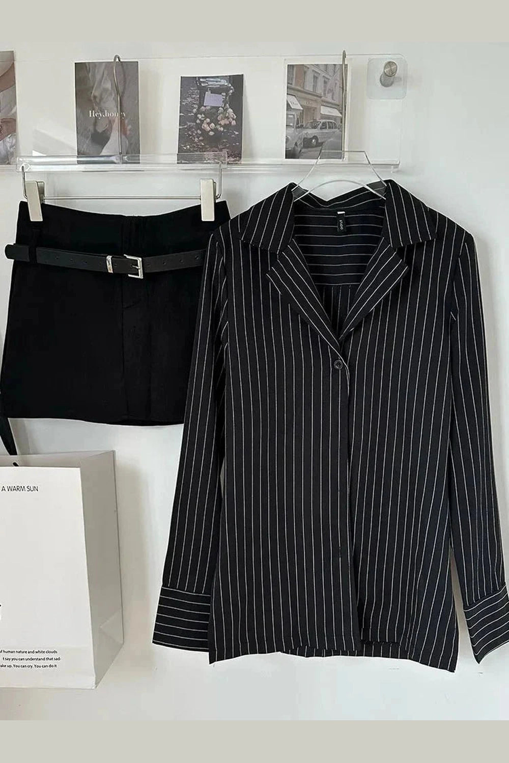 Y2k Pinstripe Power Blazer and Skirt Set