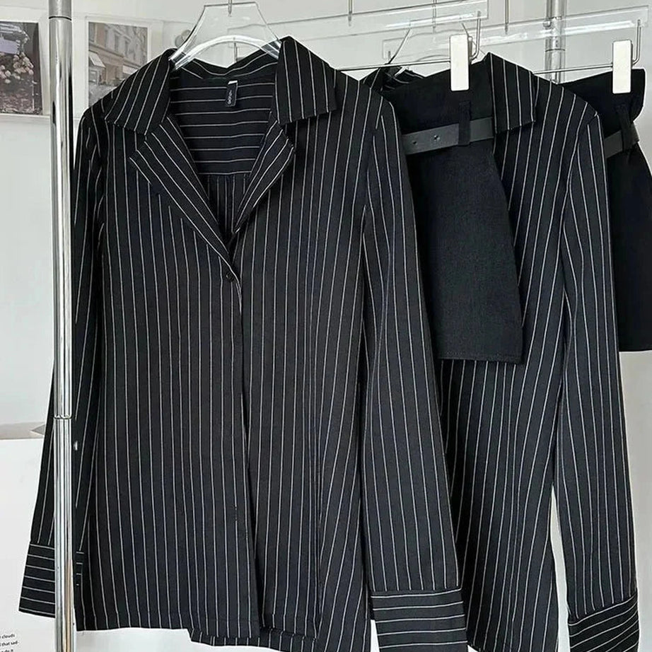 Y2k Pinstripe Power Blazer and Skirt Set