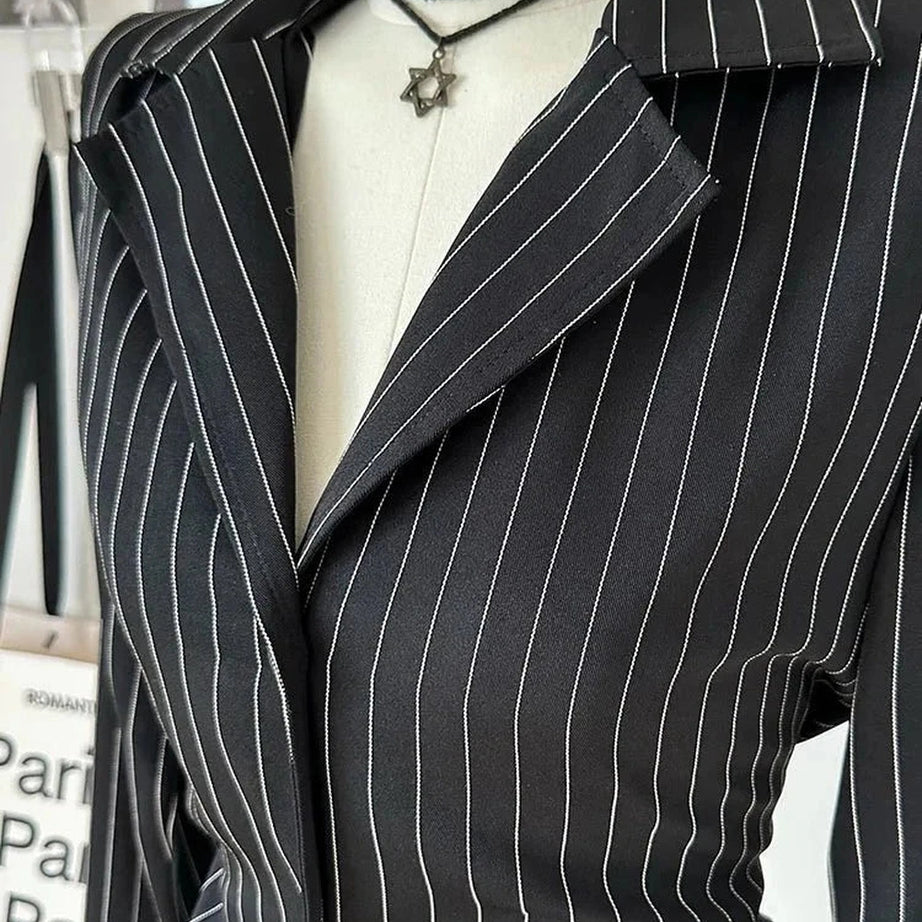 Y2k Pinstripe Power Blazer and Skirt Set