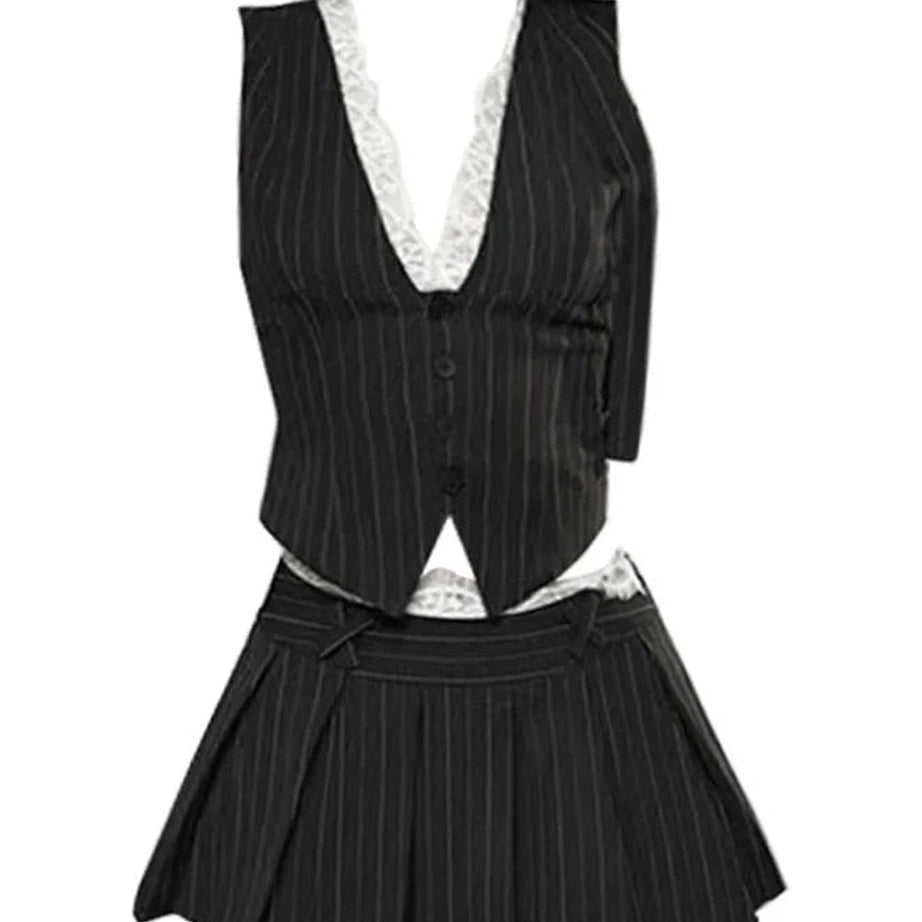 Y2k Pinstripe Vest and Skirt Set