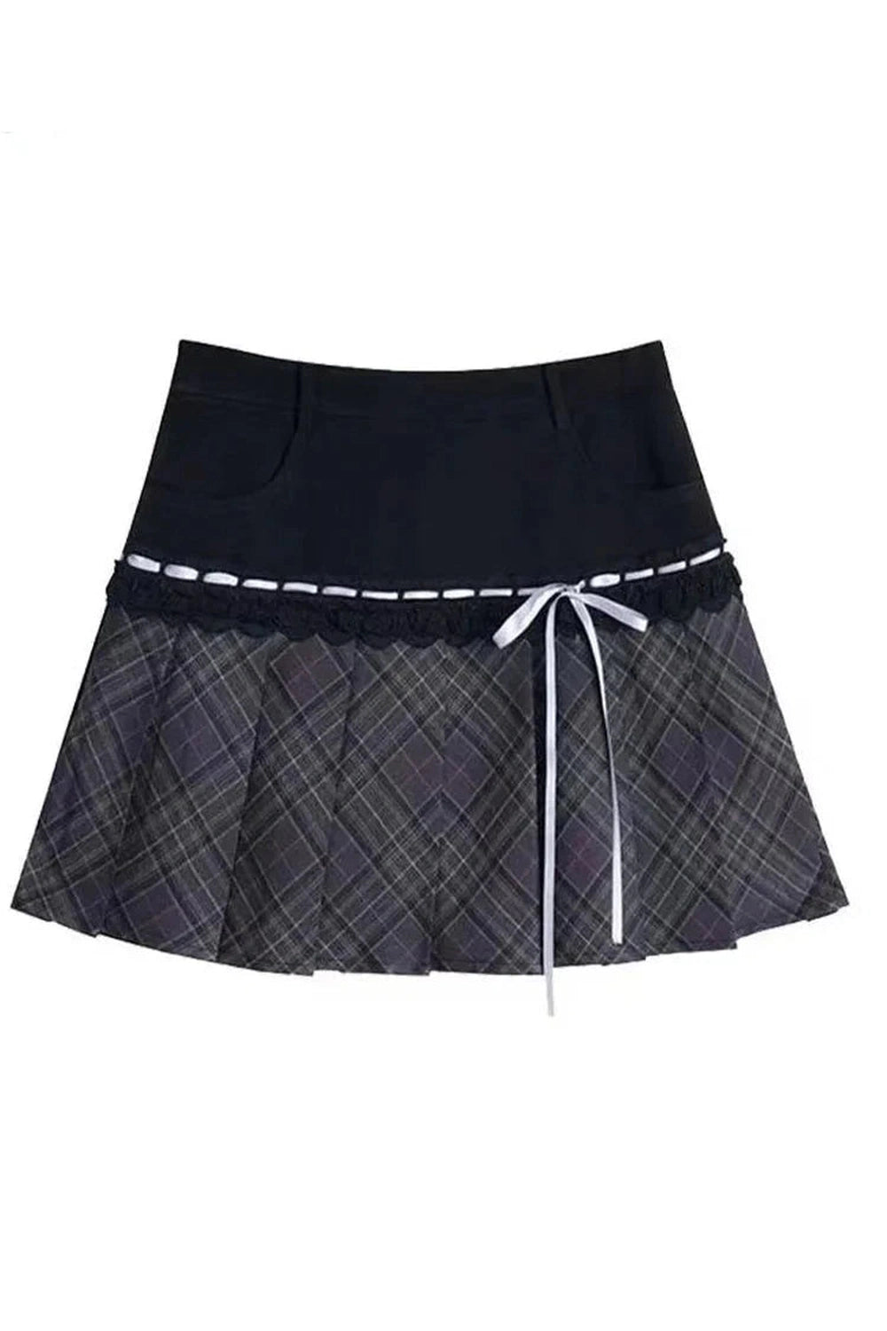 Y2k Plaid Bow Trim Skater Skirt