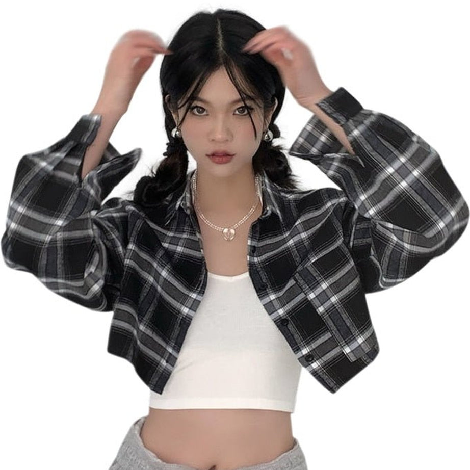 Y2k Plaid Cropped Shirt