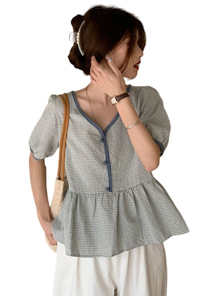 Y2k Plaid Loose Korean Style Blouse
