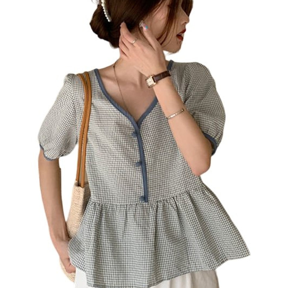 Y2k Plaid Loose Korean Style Blouse