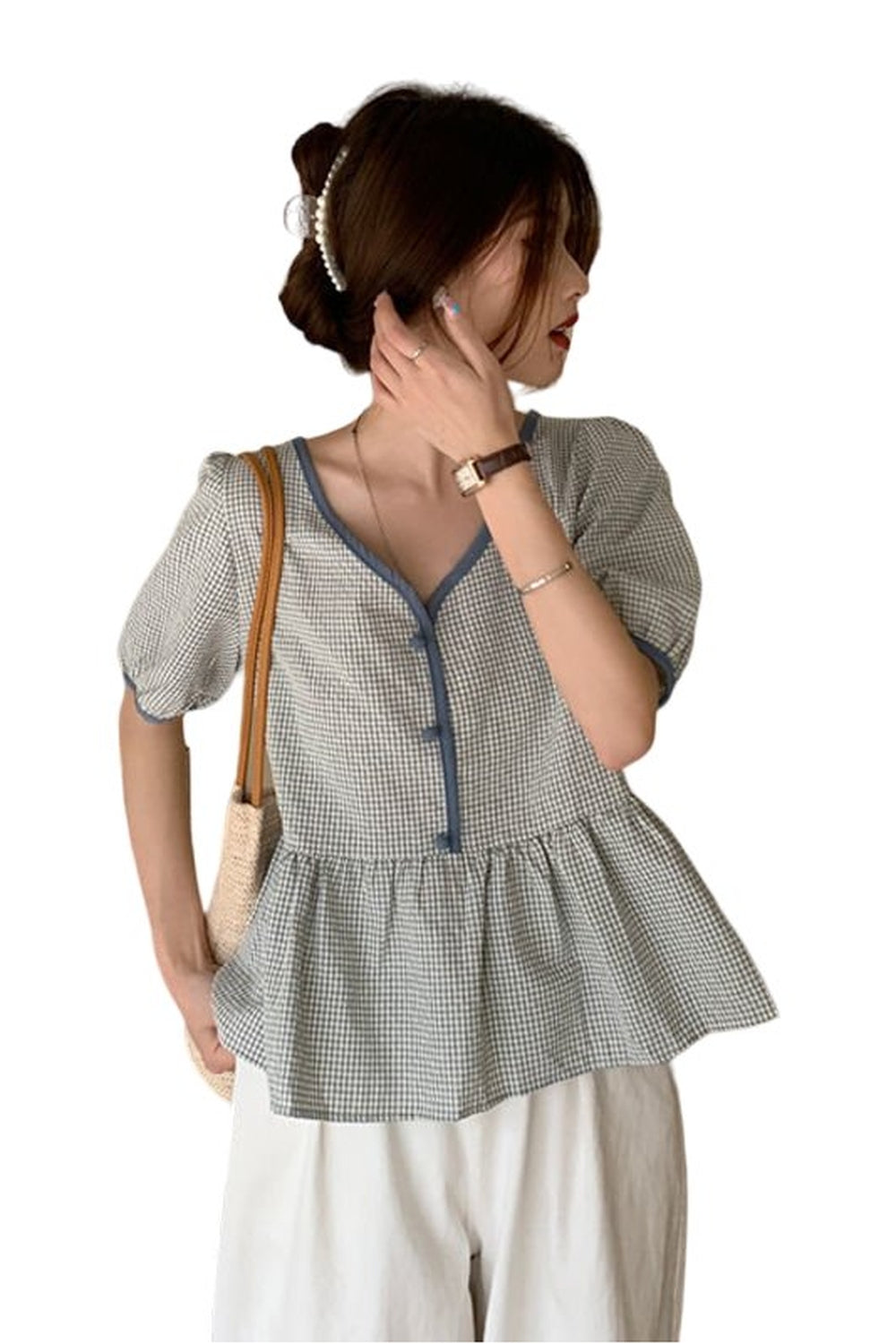 Y2k Plaid Loose Korean Style Blouse