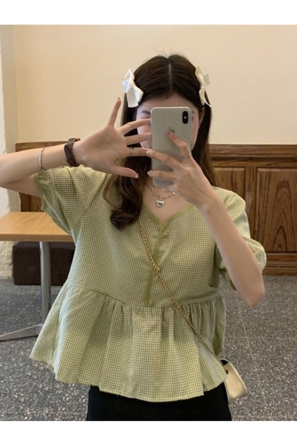 Y2k Plaid Loose Korean Style Blouse