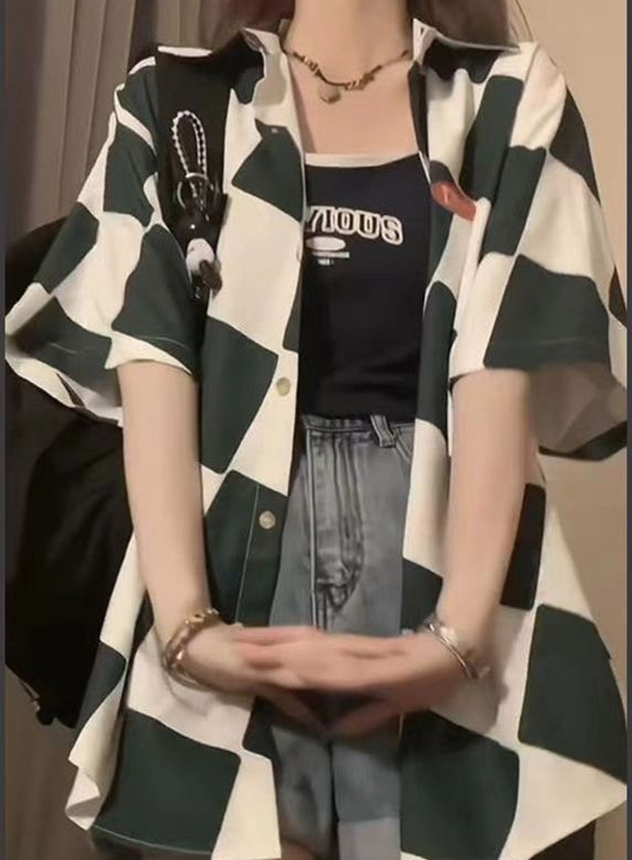 Y2k Plaid Overshirt Elegant Summer Shirt